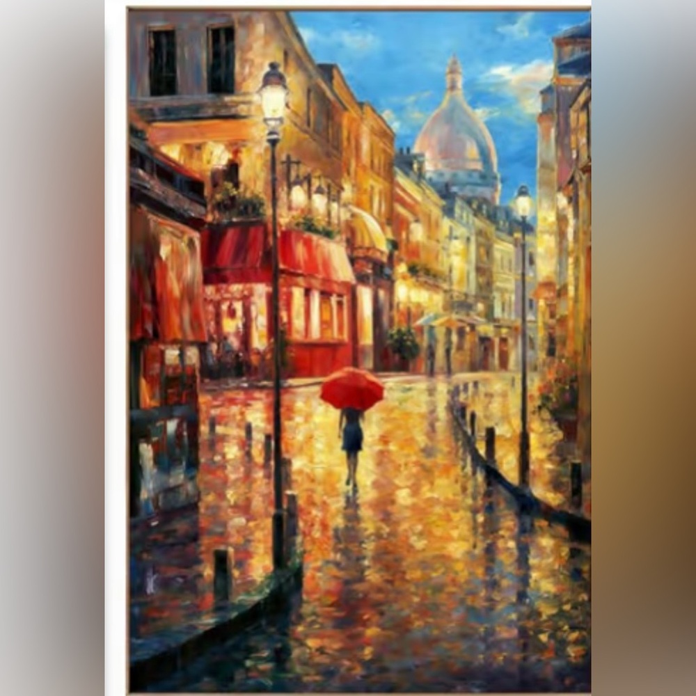 NWT Paint by Number Colorful A Walk in the RainStreet Scene Canvas Beautiful‎